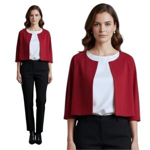Jessica Howard‎ Blazer Red Short Jacket Size 16 Y2K 3/4 Sleeve Career Holidays